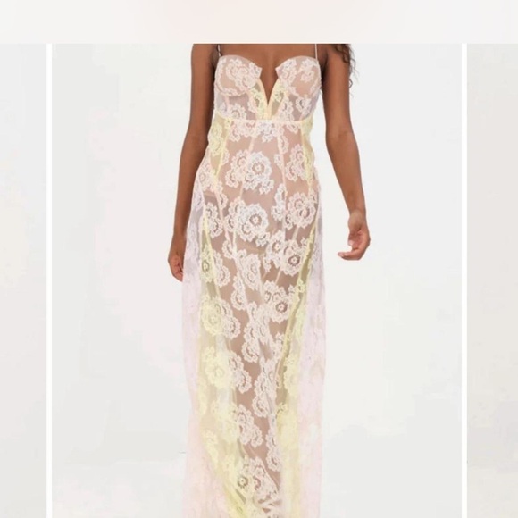 🌸 For Love & Lemons Pastel Lace Maxi Dress XXS – NWT - Picture 2 of 16